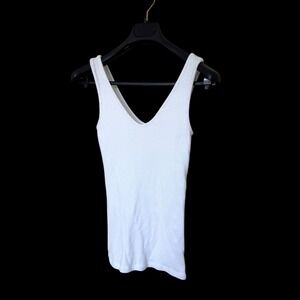 Michael Stars White V-Neck Tank Top OS Made in USA Sleeveless Slim Fit